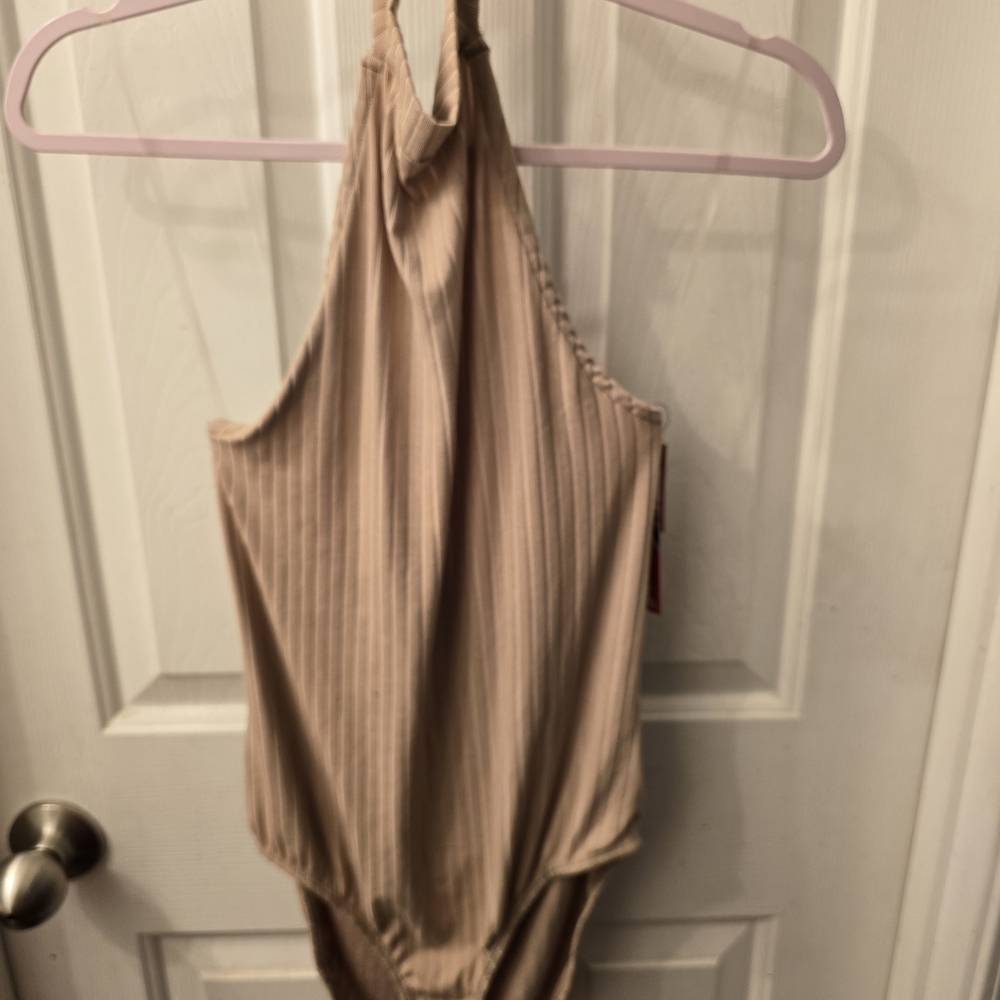 Hot Kiss Beige Ribbed Bodysuit